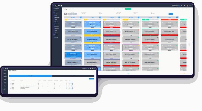Planning board with capacity by day, and the Schedule Types that set lead days, cycle days and buffer