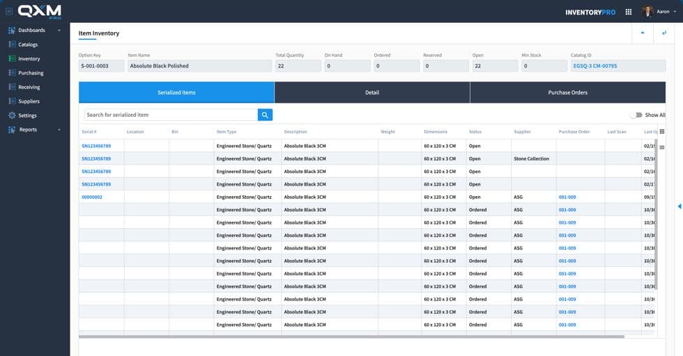 Inventory Pro UI — Slab Inventory & Remnants
