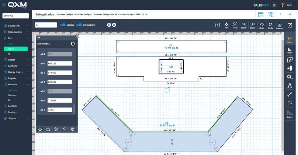 Sales Pro UI — Drawing and Job Cost Breakdown