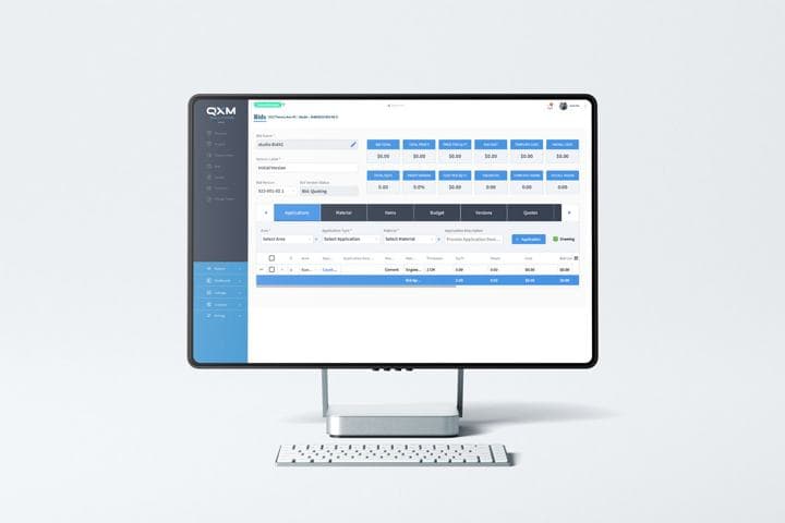Sales Pro bid screen showing applications, materials and cost totals